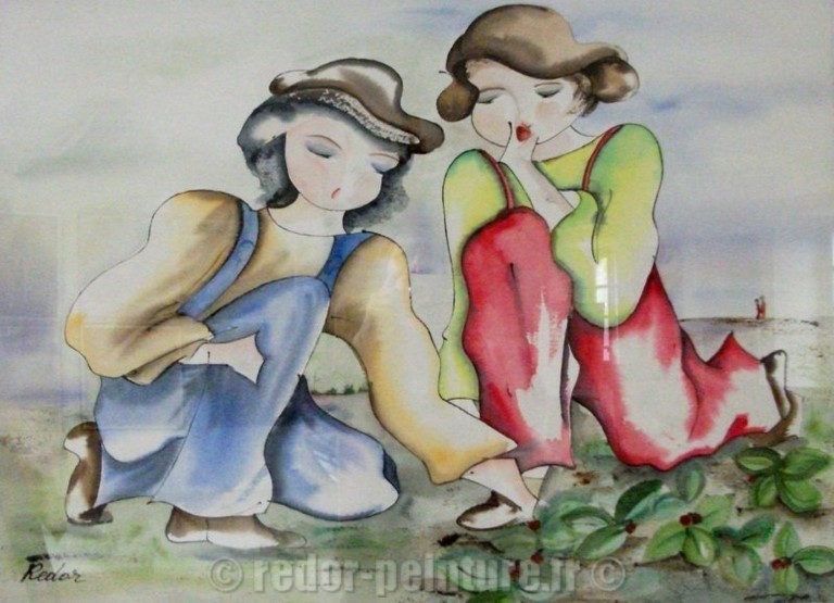 Aquarelle, calligaphie, enfance, nature