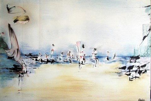 Grans pastel, calligraphie, sur la plage, été