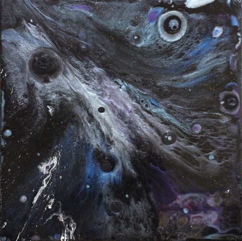 espace interstellaire. Cosmos, trous noirs. Encre et résine, Les multivers