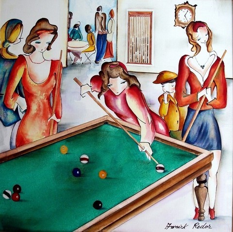 Jeunes filles jouant au billard